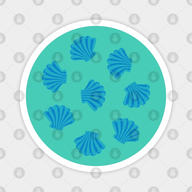 SEASHELLS Scattered Tropical Scallop Clam Shells Undersea Ocean Sea Life in Blue and Aqua Turquoise - UnBlink Studio by Jackie Tahara Magnet by UnBlink Studio by Jackie Tahara